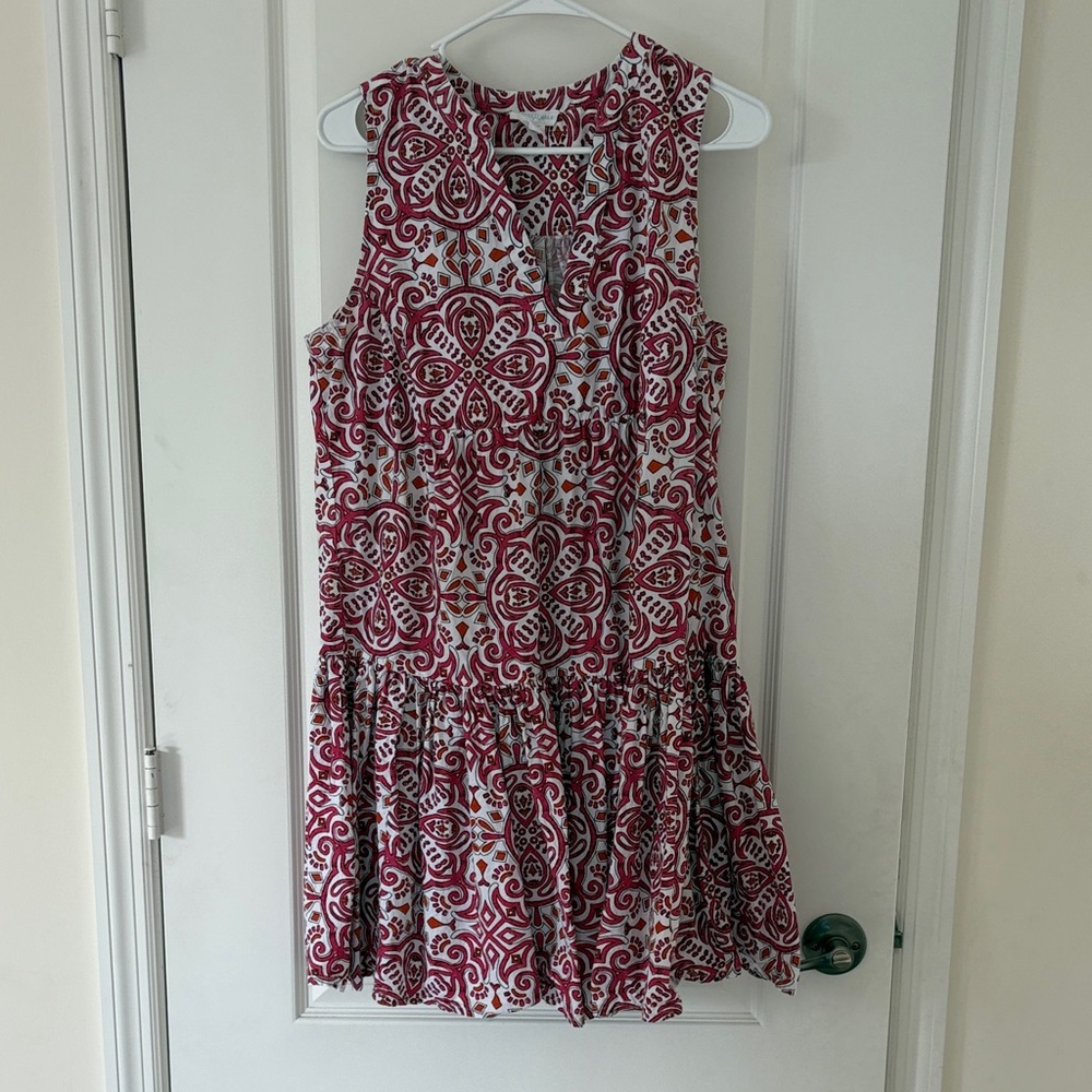Cynthia Rowley Sleeveless Pink and White Patterned Tiered Dress